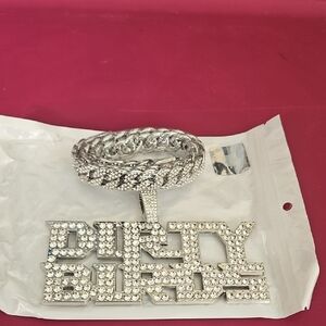 New Silver Rhinestone 'Dirty Birds' Pendant with Chain